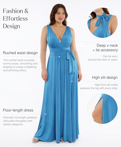 Image of Popilush Women Formal Wedding Guest Dress - Shapewear Bridesmaid Dresses Built-in Bra Floor Length Prom Dress with Tie