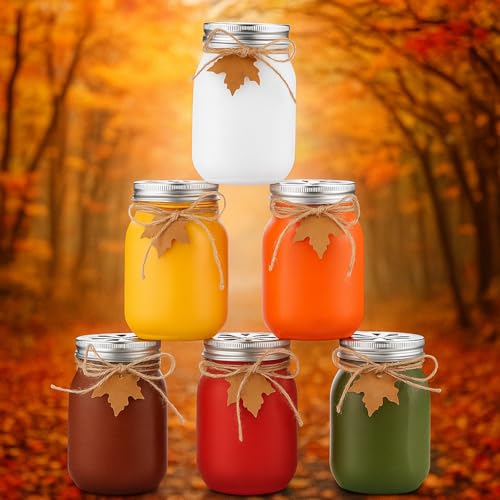Tioncy 6 Pcs Thanksgiving Fall Mason Jar Centerpiece for Table