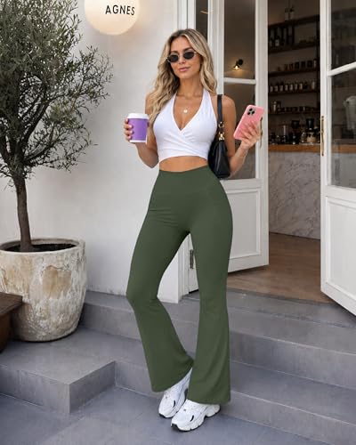 Image of COPYLEAF Womens Yoga Pants with Pockets High Waisted Flare Leggings Bell Bottom Yoga Dress Pants Seamless Bootcut Pants