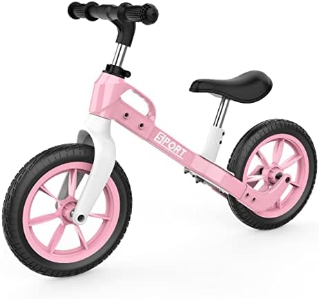 Nasitip Upgraded Balance Bike for 2 3 4 5 Year Old Kids Boys Girls 12-Inch Wheels Training Bike No Pedal Adjustable Seat & Handlebar Height (New Pink)