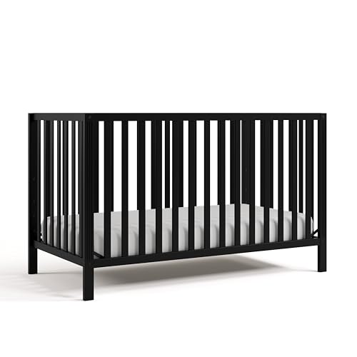 Image of Storkcraft Morningside 5-in-1 Convertible Crib (Black) – GREENGUARD Gold Certified, Fits Standard Crib Mattress, Converts to Toddler Bed, Daybed and Full Bed, 4 Adjustable Mattress Heights