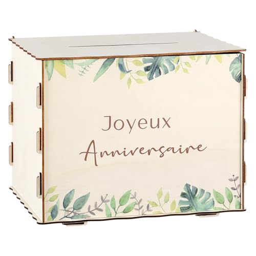 Namalu Urne d'Anniversaire Boîte à Cartes d'Anniversaire Cagnotte en Bois Tirelire Joyeux Anniversaire Décoration Festive Tropical Boîte Cadeau pour...