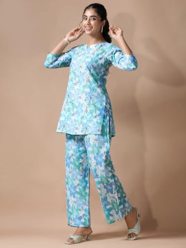 Image of Pinkmint Printed Pure Cotton A Line Co Ord Set for Women l Stylish 3 /4 Sleeve with Side Pocket l Two Piece Summer Set