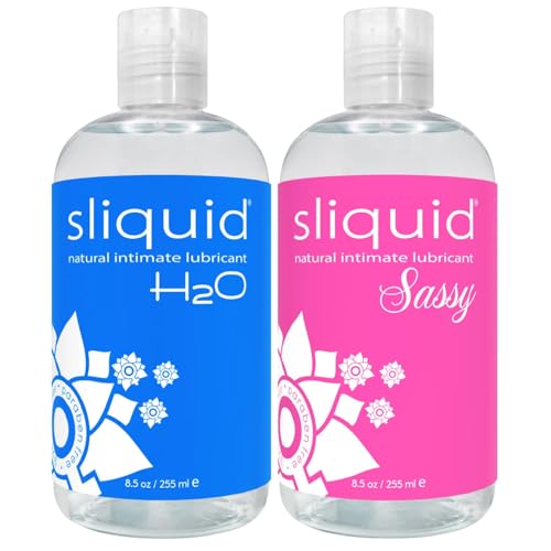 Sliquid H2O + Sassy Variety 2-Pack – Water-Based Lube for Women, Men & Couples, Personal Lubricant Set, Non-Staining, Unscented, Unflavored, 8.5 Oz Ea