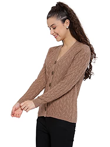 Image of Kalt Women Full Sleeves Cable Button Acrylic V-Neck Sweater