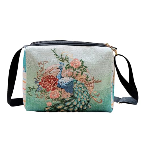 Women Vintage Crossbody Bag Lightweight Butterfly/Floral Embroidery Shoulder Bag Handbag for Beach Vacation Travel