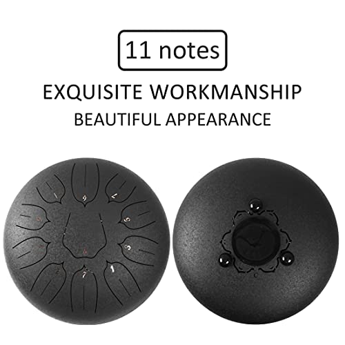LOMUTY Steel Tongue Drum 12 Inch 11 Notes for Adults - Ethereal Metal Instrument for Meditation & Yoga with Music Book, Mallets & Carry Bag (Black)