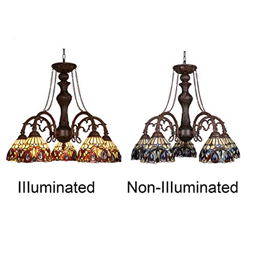 Capulina Tiffany Style Pendant Light Chandeliers 5-Light 26 Inches Wide Cream Brown Vintage Style Stained Glass Hangings Lamp For Dining Room Foyer Kitchen Island #TOP5