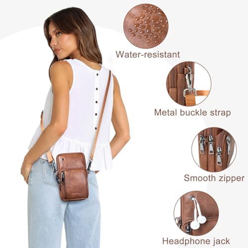 Bluome Small Crossbody Phone Purse for Women –PU Leather Crossbody Handbag Wallets Shoulder Travel Bag with Headphone Jack4