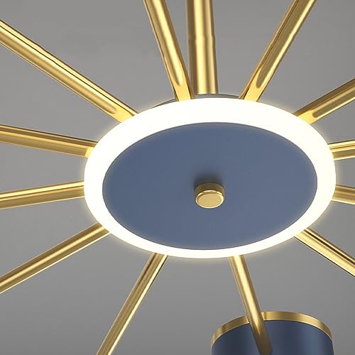 Plafond LED dimmable lustre cuisine moderne cercle bleu doré - 4