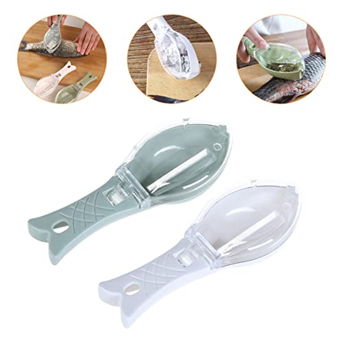 Veemoon 4Pcs With Cooking Scaler Peeler For White Skin Lid Scraping Knife Cleaning Cleaner Scale Graters Gadget Fishing Fast Kitchen Plastic Green Fish Scraper Tools Descaler Removers #TOP5