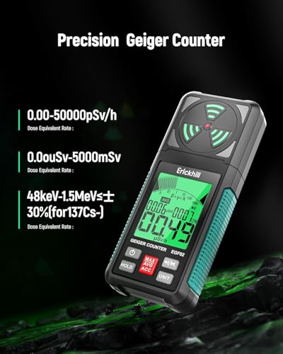 ERICKHILL Geiger Counter, Electromagnetic Nuclear Radiation Detector, Portable Beta Gamma X-ray Radiation Dosimeter with LCD Display for Home, Radioactive Mineral Mining