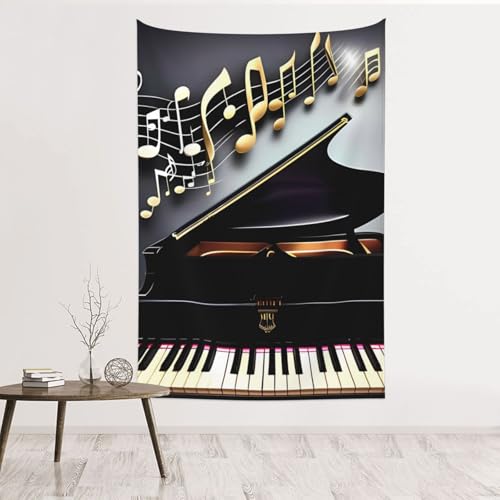 Tapisserie murale piano et notes de musique 152x101 cm en velours
