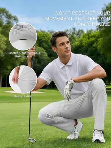 INCERUN Mens Dress Pants Classic Fit Golf Pants Stretch Business Casual Outfits with Pockets Quick Dry Water Resistant Comfy Trousers for Work Office Travel Lounge Light Grey Small — view 6