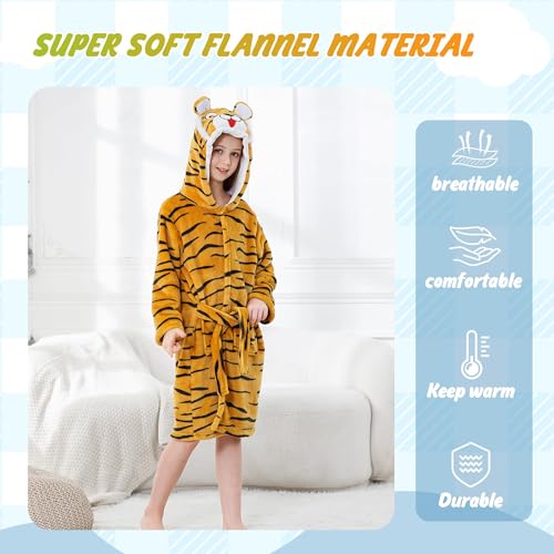 Image of MICHLEY Unisex Boys Girls Hooded Bathrobe Soft Fuzzy Toddler Cartoon Robe Animal Plush Sleepwear for Kids 3-13 Years