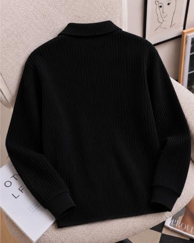 Image of AUSK Men's Cotton Blend Rib Knit Textured Full Sleeve Polo T-Shirt | Regular Fit Zip Polo Neck Smart Casual T Shirt for Men | Stylish Fashion & Casual Wear Tshirt for Men