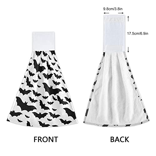 Auuxva Cute Bats Pattern Hanging Kitchen Hand Towels 2 Pack, Halloween Print Soft Coral Velvet Towel For Bathroom Decor Washcloth Absorbent Dish Tie Towels #TOP2