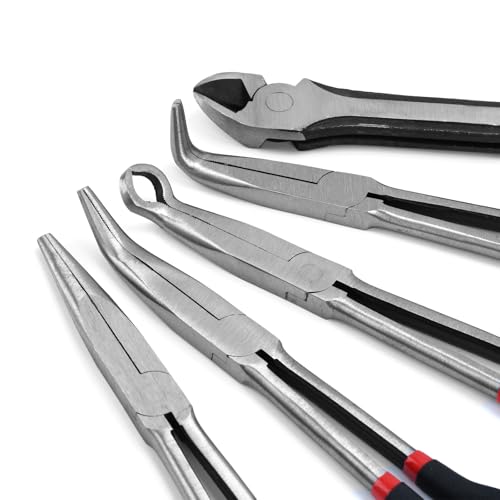 Image of 5-Piece 11 inch Extra Long Needle Nose Pliers Set, Premium CRV Steel