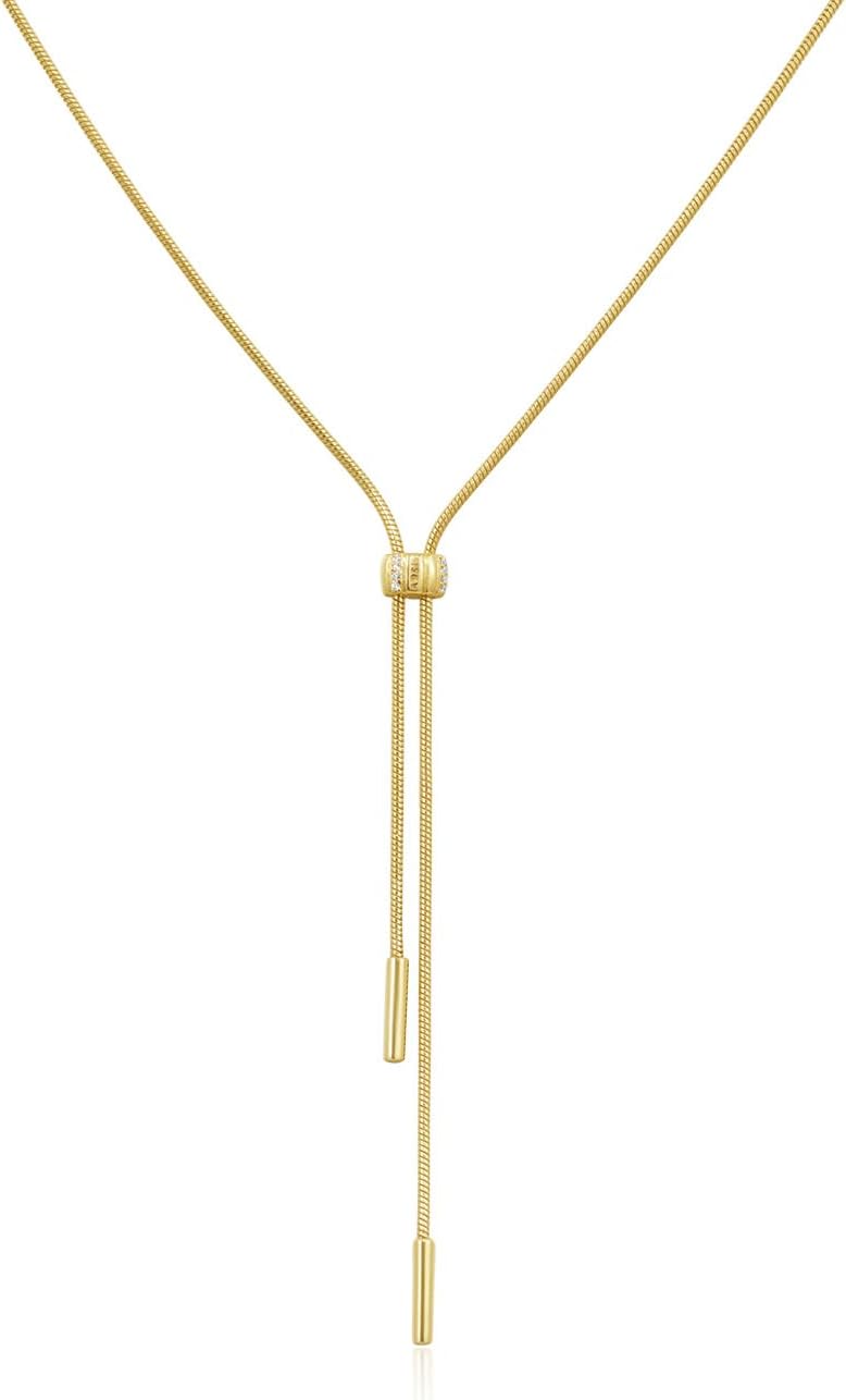 ARSIS 18K Gold Plated Y-Shaped Lariat Necklace & Pull Slider Adjustable Chain Long Necklace for Women, Minimalist Dainty Layered Jewelry Gift for Mothers Day