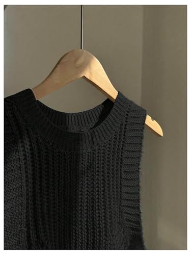 MakeMeChic Women's Sleeveless Round Neck Drawstring Side Split Hem Knited Casual Sweater Vest4