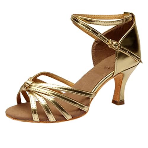 Sandalias de tacón alto para mujer de estilo latino con detalle de nudo, suela de deslizamiento cómoda, zapatos de fiesta con tacón medio para ocasiones casuales en interiores, dorado, 40 Sandalias de tacón alto para mujer de estilo latino con detalle de nudo, suela de deslizamiento cómoda, zapatos de fiesta con tacón medio para ocasiones casuales en interiores, dorado, 40