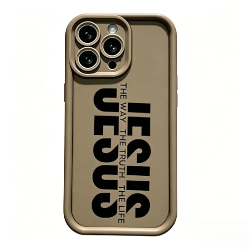 Turbovoxly Jesus Pattern Phone Case with Ultra Skin Friendly Touch All Inclusive Lens Shockproof Protective Cover for iPhone 17 16 15 14 13 12 (Brown, iPhone 14 Plus)