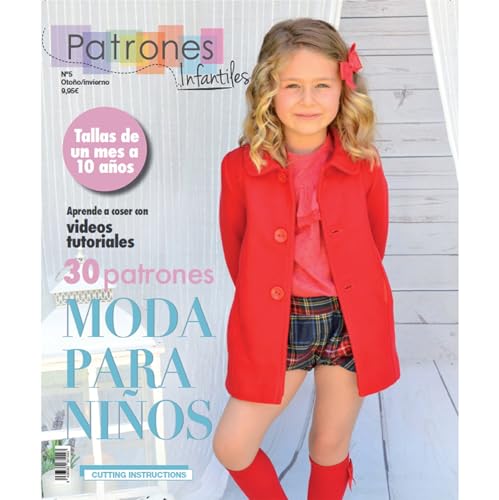 Revista patrones de costura infantil, nº 5. Moda Otoño-Inviervo, 30 modelos de patrones con tutoriales en vídeo (youtube) " niña, niño " Talla 1 mes a 10 años. Sewing instructions in English.