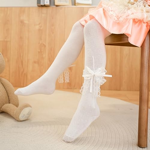 Toddler Kids Girls Stockings Cute Rhinestone Double Bowknot Lolita Princess Dance Ballet Tights Footed Pantyhose3