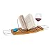 Produktbild Relaxdays Badewannentablett mit Buchstütze H x B x T: ca 17,5 x 70 x 21,5 cm Badewannenablage aus Bambus mit Glashalter für Wein oder Sekt Badewannenbrett zum Ausziehen mit Seifenfach, natur braun