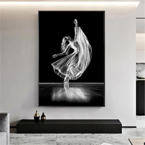 Peinture sur toile de ballerine noire et blanche KEBIA sans cadre 35x50 cm