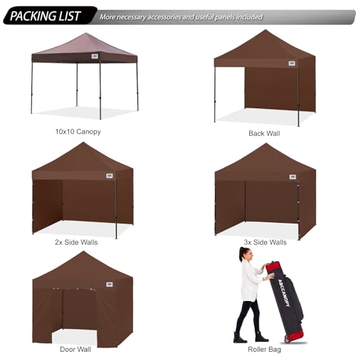 Image of ABCCANOPY Heavy Duty Easy Pop up Canopy Tent with Sidewalls 10x10, Brown