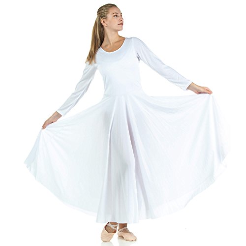 Danzcue Womens Praise Loose Fit Full Length Long Sleeve Dance Dress, White, Xx-Large #TOP1