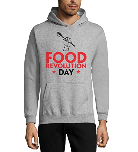 Sweat à capuche Food Revolution Day gris coton mélangé anti-déformation coupe unisexe confortable