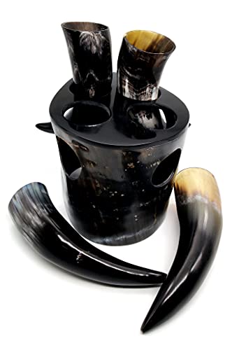5Moonsun5'S The Original Handcrafted Authentic Viking Drinking Horn Set Tankard For Beer, Mead, Ale – Medieval Inspired Stein Mug – Food Safe Vessel With 4 Shot Glass And Stand #TOP7