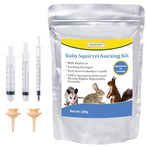 Baby Squirrel Formula Kit 100% Instantized for Mixing Digestible Proteins Milk Replacer for Squirrel Rabbit Opossum with Feeding Syringes(280 g)