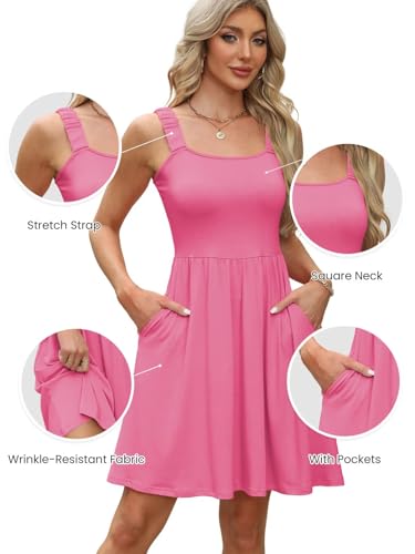 Image of QACOHU Summer Dresses for Women 2026 Sleeveless Square Neck Sundress with Pockets Casual Tank Beach Floral Boho Maxi Dress