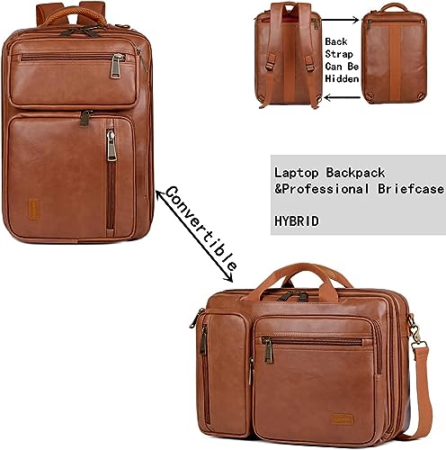 Baosha Umwandelbar Herren Faux Leder Laptop Rucksack Aktentasche Hybrid 15.6 Zoll Laptop Tasche Arbeitstasche Handtasche Reise Rucksack Wandern College Rucksack für Männer BC-04 (Braun)
