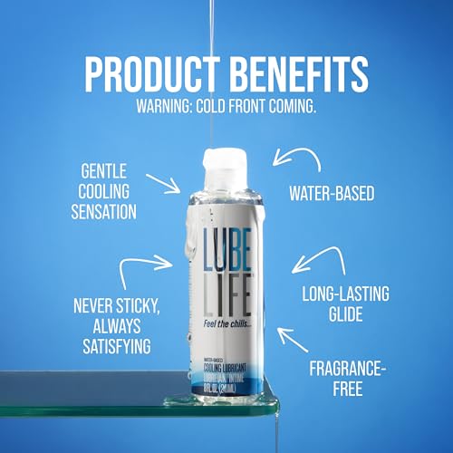 LubeLife Water-Based Cooling Personal Lubricant, Cool Tingling Feel for Men, Women, and Couples, 8 Fl Oz