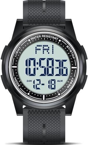 Beeasy Digital Watch Waterproof with Stopwatch Alarm Countdown Dual Time, Ultra-Thin Super Wide-Angle Display Digital Wrist Watches for Men Women