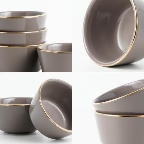 Image of Shay Ceramic Dinner Bowl Set of 4 for Rice, Dal, Salad, Snacks, Fruits & Noodles | Grey with Gold Rim | Microwave Safe Ceramic Serving Bowls for Home, Kitchen & Gifting (Bowl Set of 4 - Grey Gold)