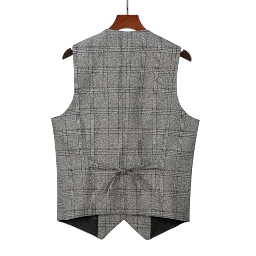 Mens Casual Leisure Suit Vest Plaid Tweed Regular Fit Waistcoat for Wedding Groomsmen(Dark Green,M)2