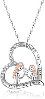 Sister Birthday Gifts for Her from Sister | 925 Sterling Silver Chain Heart Cubic Zirconia CZ Sister Pendant Necklaces | Big Little Sis Friendship Gifts Jewellery for Women Girls Friends Ladies