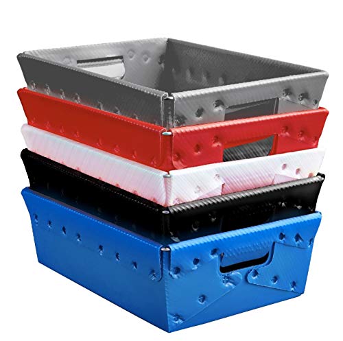 Multi Color Plastic Storage Totes and Stackable Storage Bins - Industrial Strength Containers for Organizing at the Office and Home - Holds Up To 80 Lbs - 18