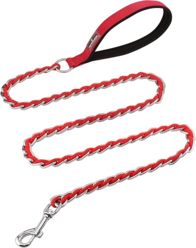 S-ETOVUS-Chain Dog Leash, Bite-Proof Metal Leash, with Padded Handle