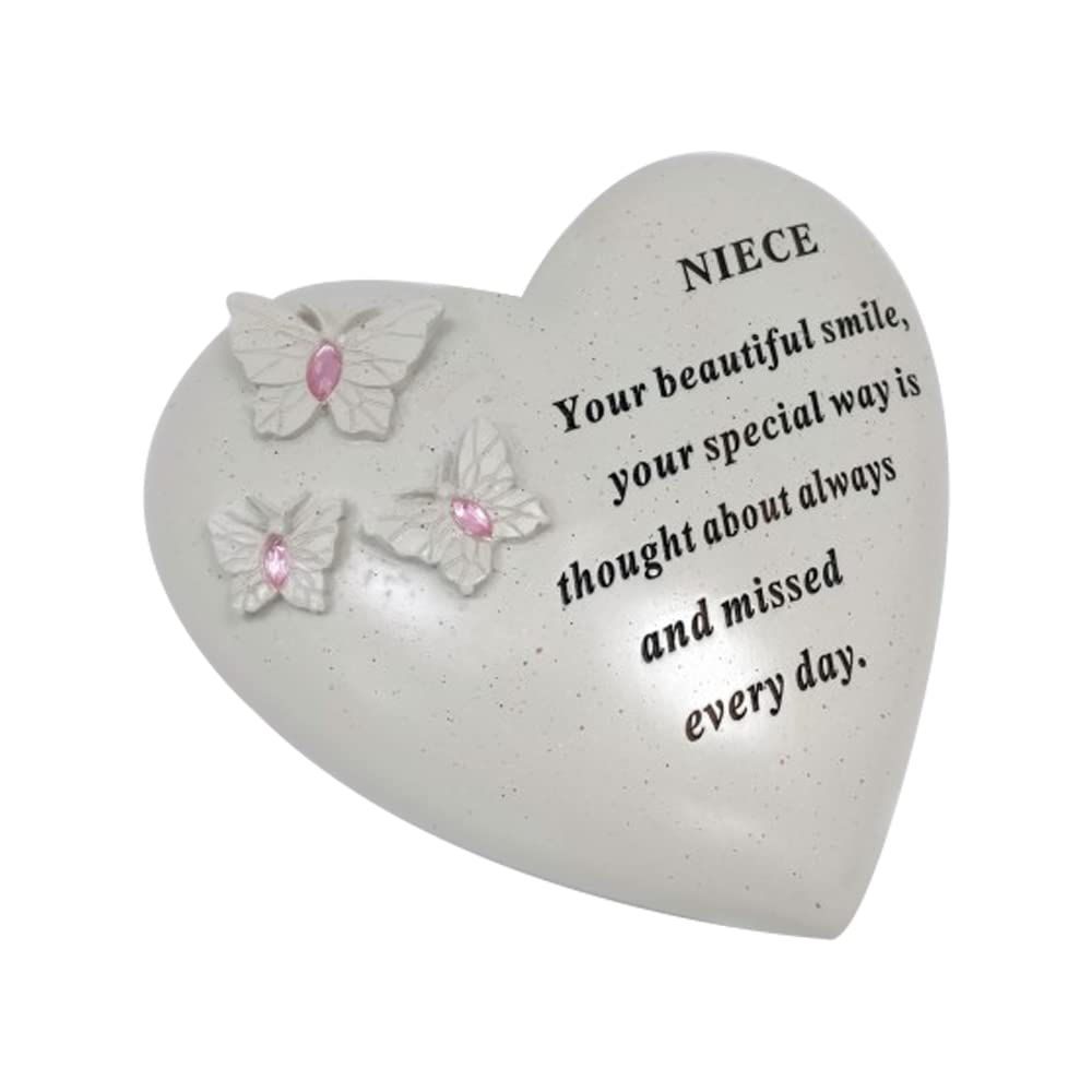 Onlinestreet Niece Grave Ornament/Memorial Plaque With Heart With 3 Artificial Butterflies & Blue Gems | Graveside Decoration Gift In The Loving Memory Of Your Loving Deceased Ones