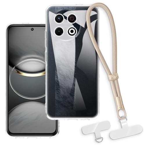 OAGELIM 2-in-1�ی�P�[�X�ƃ��X�g�X�g���b�v Tecno Camon 30 Loewe 4G �Ƃ̌݊������� ���O���\�ȃ��j���[�h�t���d�b�J�o�[�A����~�ߕ����h�~�O���b�v�n���h�� (�N���A + �S�[���h)