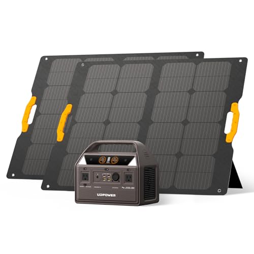 UDPOWER C600 Solar Generator with dual 120W Solar Panel - 600W Portable Power Station(Surge 1200W) AC Output, 595Wh LiFePO4 Battery, for Camping, Travel, RV, Emergency Power Backup(Brown)