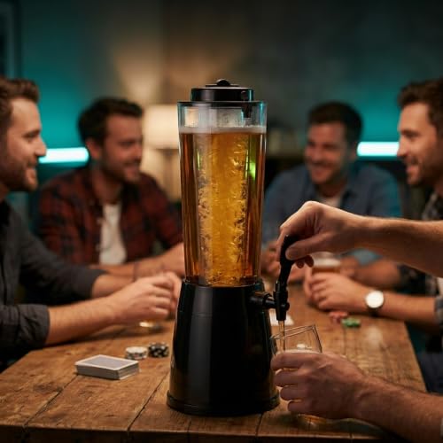 Miniatura 5 de Relaxdays Torre De Cerveza Con Grifo, 2,5 L, Dispensador De Bebidas Con Enfriador, Beer Tower, Transparente Y Negro