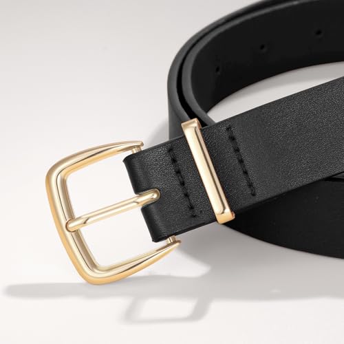VONMELLI Women's Leather Belts for Jeans Dress Pants Women Fashion Leather Belt with Gold Buckle — view 3