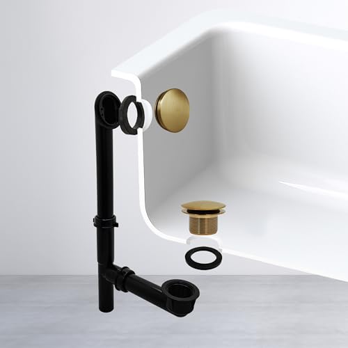 Westbrass A593144H-18 14" Black Tubular Bath Waste & Overflow Assembly with European Tip-Toe Drain Plug and Illusionary Faceplate, Brushed Bronze by Westbrass - Used condition - Image 7